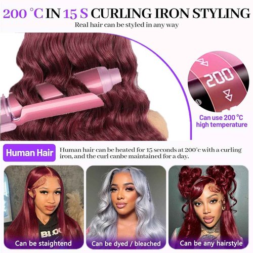 HaEver 30 Inch 99J Burgundy Lace Front Wigs Human Hair Pre Plucked 200% Density Body Wave Lace Front Wigs Human Hair Red Wig HD Transparent Full Frontal 13x6 Glueless Colored Natural Wig For Woman