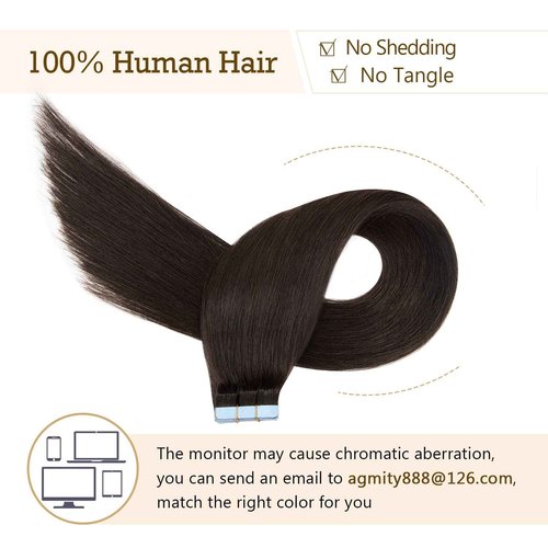 AGMITY Tape in Hair Extensions Real Human Hair Natural Black 22 inches 20pcs 50g/pack Invisible Straight Seamless Skin Weft Hair Extensions Tape in Remy(22 inches #1B Off Black)