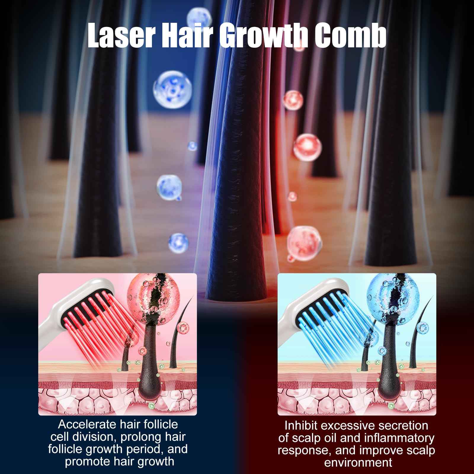 Laser Hair Growth Comb, Red Light Therapy for Hair Growth, Scalp Massager for Thicker