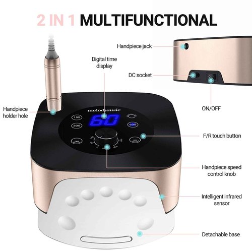 MelodySusie Multifunctional 2-in-1 Desktop Nail Drill with Nail Lamp, XC320C 30000RPM Electric File with Smart Sensor for Manicure Shaping & Gel Removal, Ideal for Advanced Nail Artists & Home Use