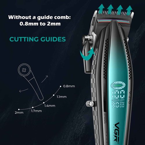 VGR 270 Hair Clippers for Men Professional, Low Noise Cordless High Speed 9000 RPM Fresh Fade Ceramic Blade Barber Clippers, Hair Cutting Kit with 6 Guide Combs, USB Charging Base, LED Display