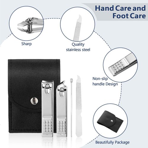 Lasnten 100 Bulk Nail Clipper Set Bulk Manicure Kit Stainless Steel Pedicure Professional Nail Care Kit with Travel Case Portable Grooming for Husband Men Women Family(Black,4 in 1)