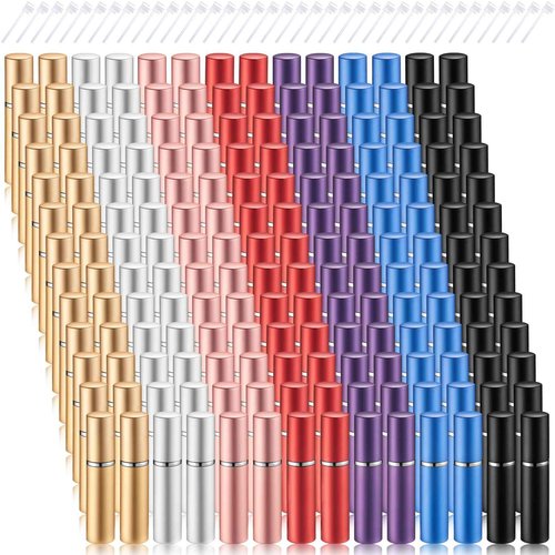 Motiskyy 140 Pcs 5ml Refillable Perfume Atomizer Mini Refillable Travel Spray Bottle Portable Bottle Bulk with 140 Pcs Perfume Dispenser Pump Transfer Tool for Outgoing, Mixed Color