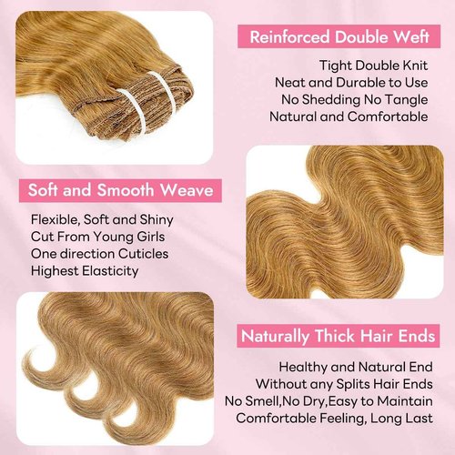 Tandulo Clip in Hair Extensions Real Human Hair Body Wave 27 Honey Blonde Clip in 100% Brazilian Remy Human Hair Extensions 8pcs Per Set with 18 Clips Double Weft 24 Inch 120g/3.6oz