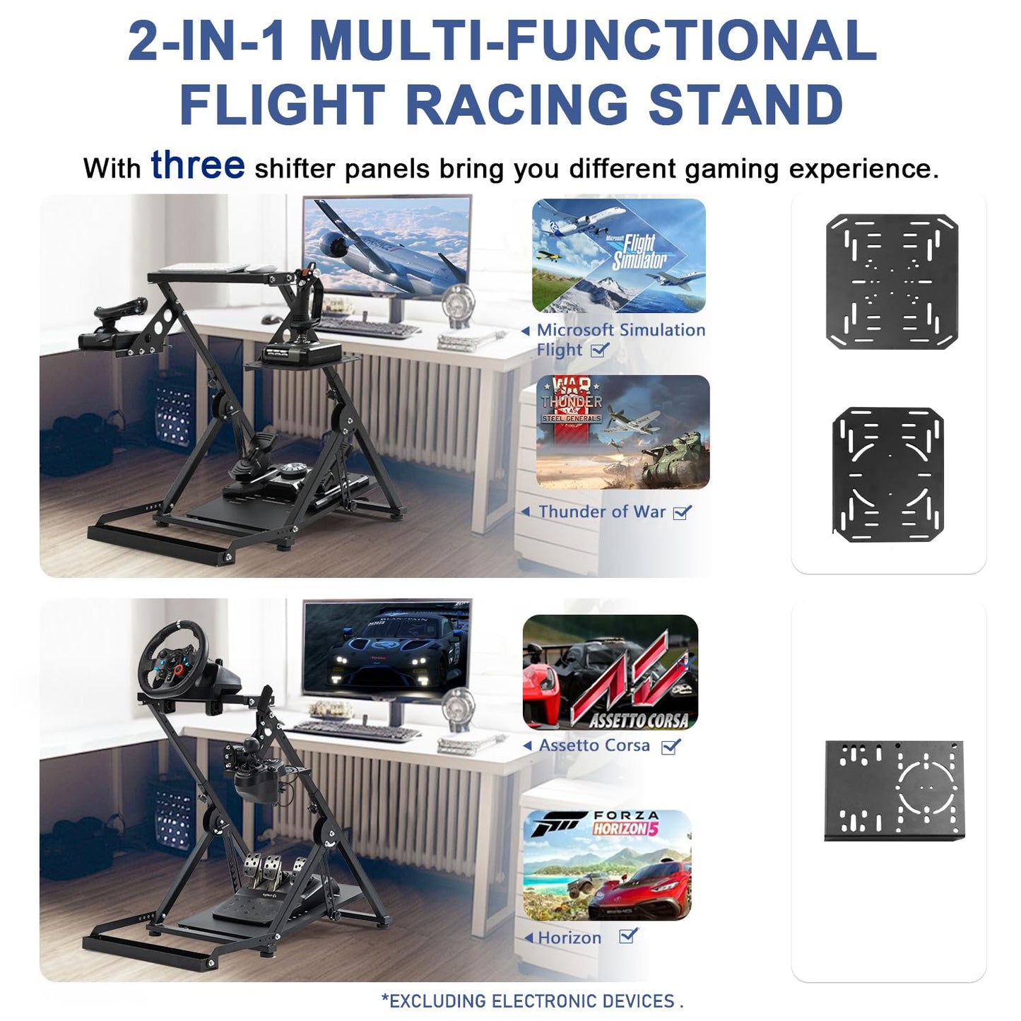 Anman Foldable Flight Simulation Cockpit 3.0 with Fixed Slot Fit for Logitech/Thrustmaster/Hotas Warthog/Fanatec,Electronics Adjustable Fight Sim Mount Pedals, Steering Wheel Not Included