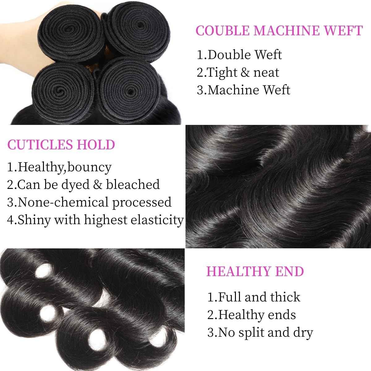 Human Hair Bundles 20 20 20 20 Inch Body Wave Bundles Human Hair 100% Unprocessed Brazilian Virgin Weave 4 Bundle Natural Black for Women Hair Extensions