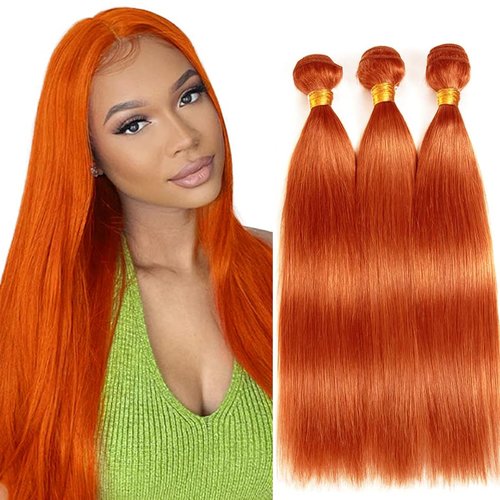Hailookmey Human Hair Bundles #350 Color Ginger Orange Straight Brazilian Unprocessed Virgin Human Hair Quick Weave Extensions (24 26 28 Inch 350 Straight)