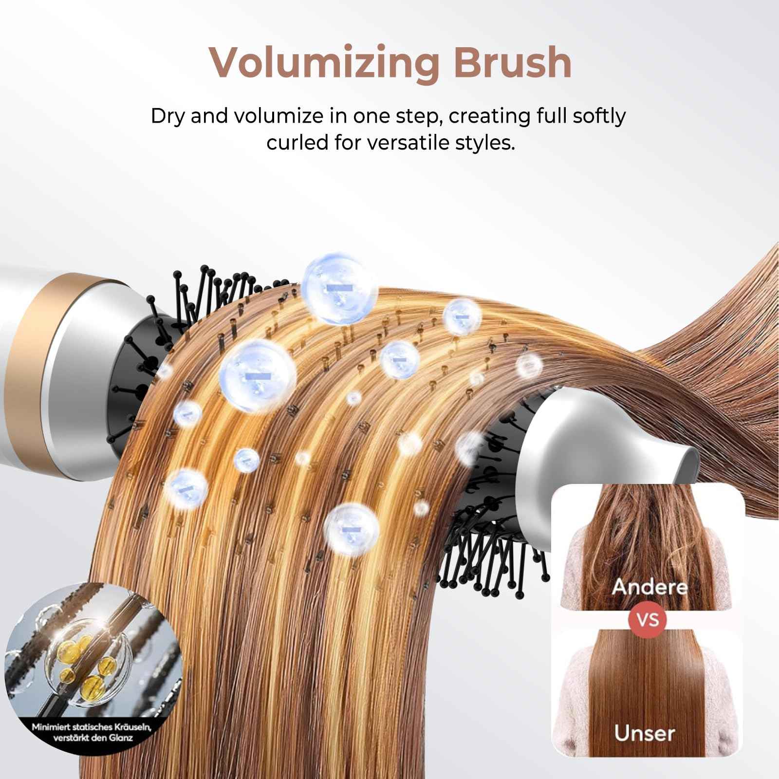 5 in 1 Hair Dryer Brush Set, Blow Dryer Brush with Air Style Wrap Hair Styler, Negative Ionic Magic Style Set, Detachable Air Curler for Volumizer,Straightener,Drying