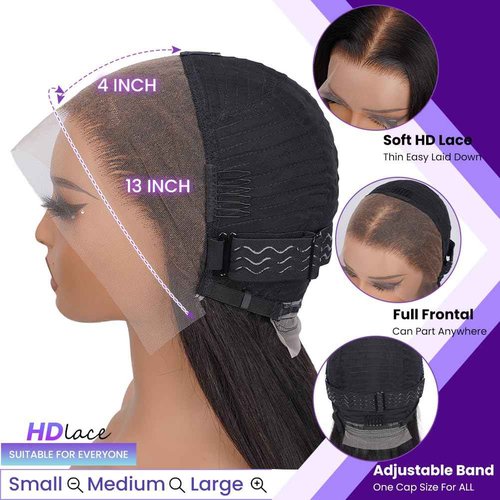 TONGMAY 250% Density Straight HD Lace Front Wigs Human Hair Pre Plucked Bleached Knots 13x4 Transparent Lace Frontal Wig with Baby Hair 100% Virgin Human Hair Wigs for Women (Natural Color,18 inch)