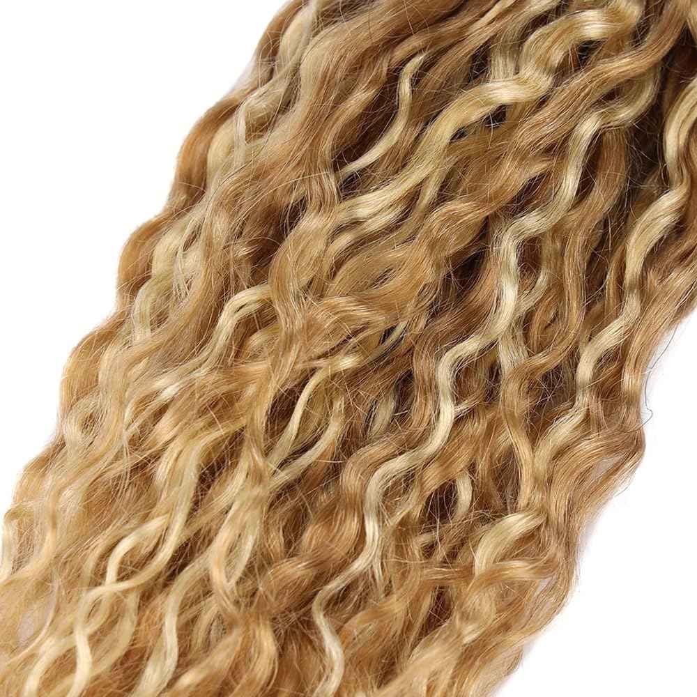 26 Inch P27/613 Highlight Blonde Human Braiding Hair for Boho Braids 150g Deep Wave Bulk Human Hair Knotless Boho Braiding Curly Virgin No Weft Extensions Bohemian Braids 3 Bundles/Pack Caramel