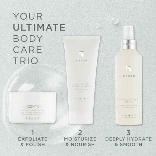 ZENTS Body Lotion and Cashmere Oil Set (Earth), Anti-Aging Probiotic Lotion, Soften and Moisturize Skin with Organic Coconut Oil, Moisturize and Nourish Dry Skin, Powerful Healing Duo