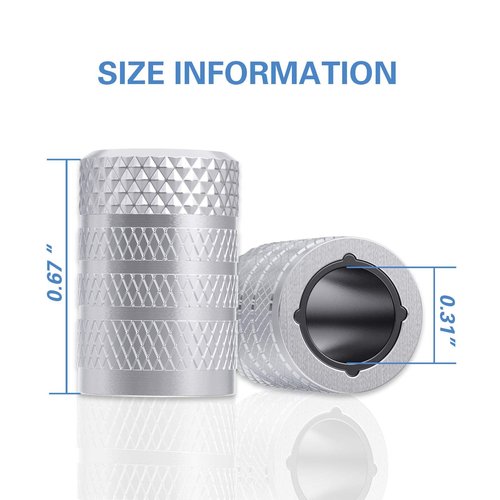 CKAuto Tire Valve Stem Caps, Silver, 4 pcs/Pack, Anodized Aluminum Tire Valve Cap Set, Corrosion Resistant, Universal Stem Covers for Cars Trucks Motorcycles SUVs and Bikes