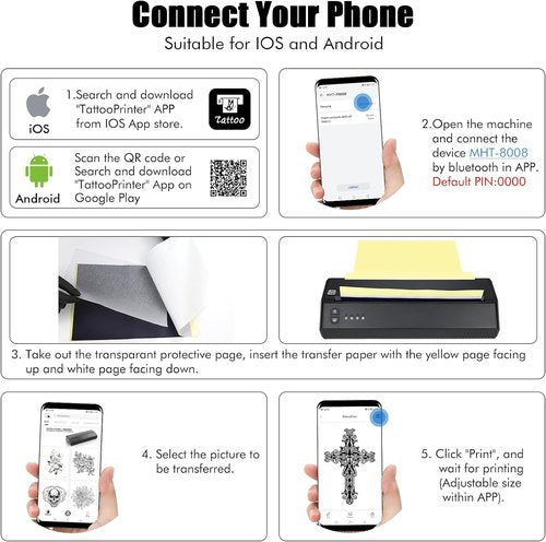 BIOMASER Tattoo Printer Wireless Tattoo Stencil Printer for Tattooing Tattoo Transfer Stencil Machine with 10pcs Transfer Paper, for Artists, Thermal Copier Compatible with Smartphone and Tablet