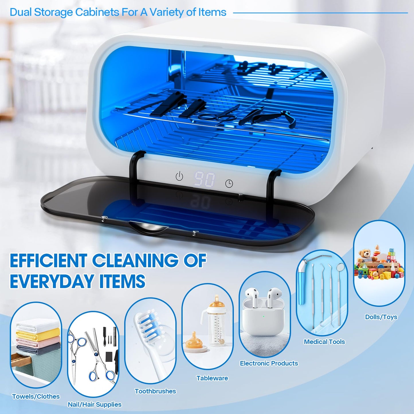 12L Autoclave Sterilizers for Esthetician, Double-layer High Temperature Nail Tool Sterilizer With Clamp, Cleaning Cabinet for Home Use, Beauty/Barber/Nail/Spa Salons Tools Use (White, 12L)