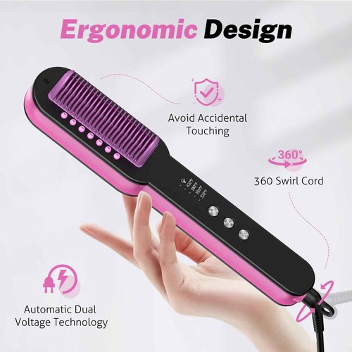 slopehill Steam Hair Straightener Brush – Ionic Steam Straightening Brush for Smooth, Frizz-Free Hair, Fast Heating, 4 Adjustable Temperature, Anti-Scald Design