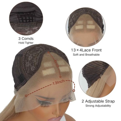 SALLYWELL Honey Blonde 13×4 Lace Front Wig Honey Blonde Highlights Heat Resistant Synthetic Wig For Women 180% Density 24Inch