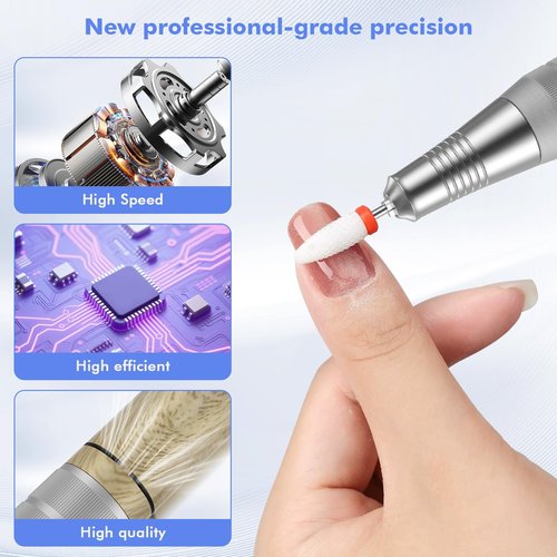 YEOTSMUT 35000RPM Nail Drill Professional, Rechargeable Electric Nail File，Cordless Nail File Portable Efile for Acrylic Gel Nails Remove, 12Pcs Nail Drill Bits, Super Silent Shockproof and not hot