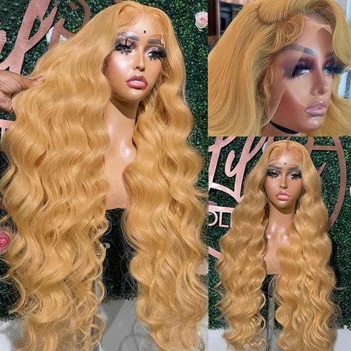 Saxio Honey Blonde HD32 Inch Blonde200% Density 13x4 Body Wave Honey Blonde Wig Human Hair Pre Plucked With Baby Hair