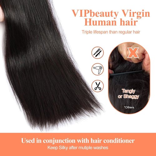 VIPbeauty Raw Straight Human Hair Bundles One Straight Bundles 14A Unprocessed Raw Bundles Human Hair Extension Real Human Hair Natural Color Double Weft Extensions Bundle 32 Inch
