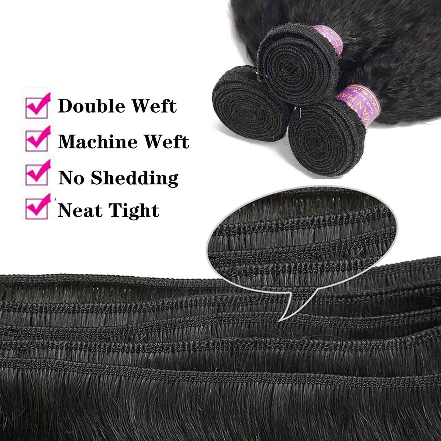Kinky Straight Human Hair 1Bundles 20Inch Yaki Straight Human Hair Extensions 100% Unprocessed Brazilian Virgin Kinky Straight Human Hair For Black Women Natural Black (20Inch, 1 Bundles)