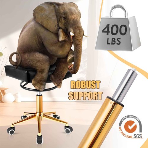 Rolling Stool Wider Rectangular Cushion - 4 Inch Thicker Comfortable Seat, Heavy Duty 400LBS, 360° Pull Ring Adjustable Height, 19''-24.5''adjustable Stool with Wheels for Tattoo Salon Massage (Black)