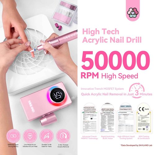 SAVILAND 50000RPM Electric Nail Drill Professional with Clear Builder Nail Gel