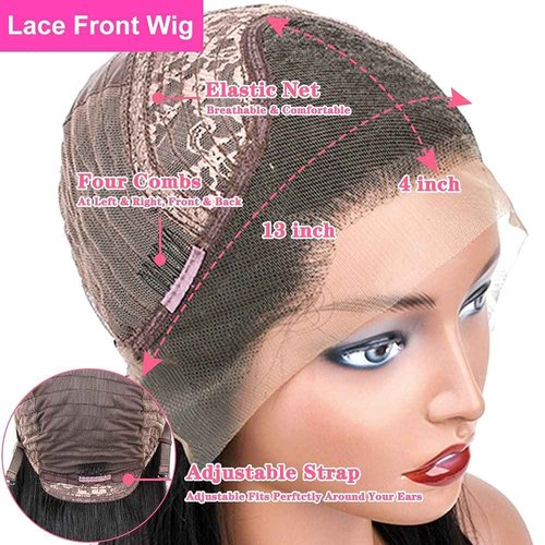 Alidiamond 16 Inch Kinky Straight Human Hair Wigs, 13x4, 180% Brazilian Remy Hair, Yaki Lace Front Wig for Women