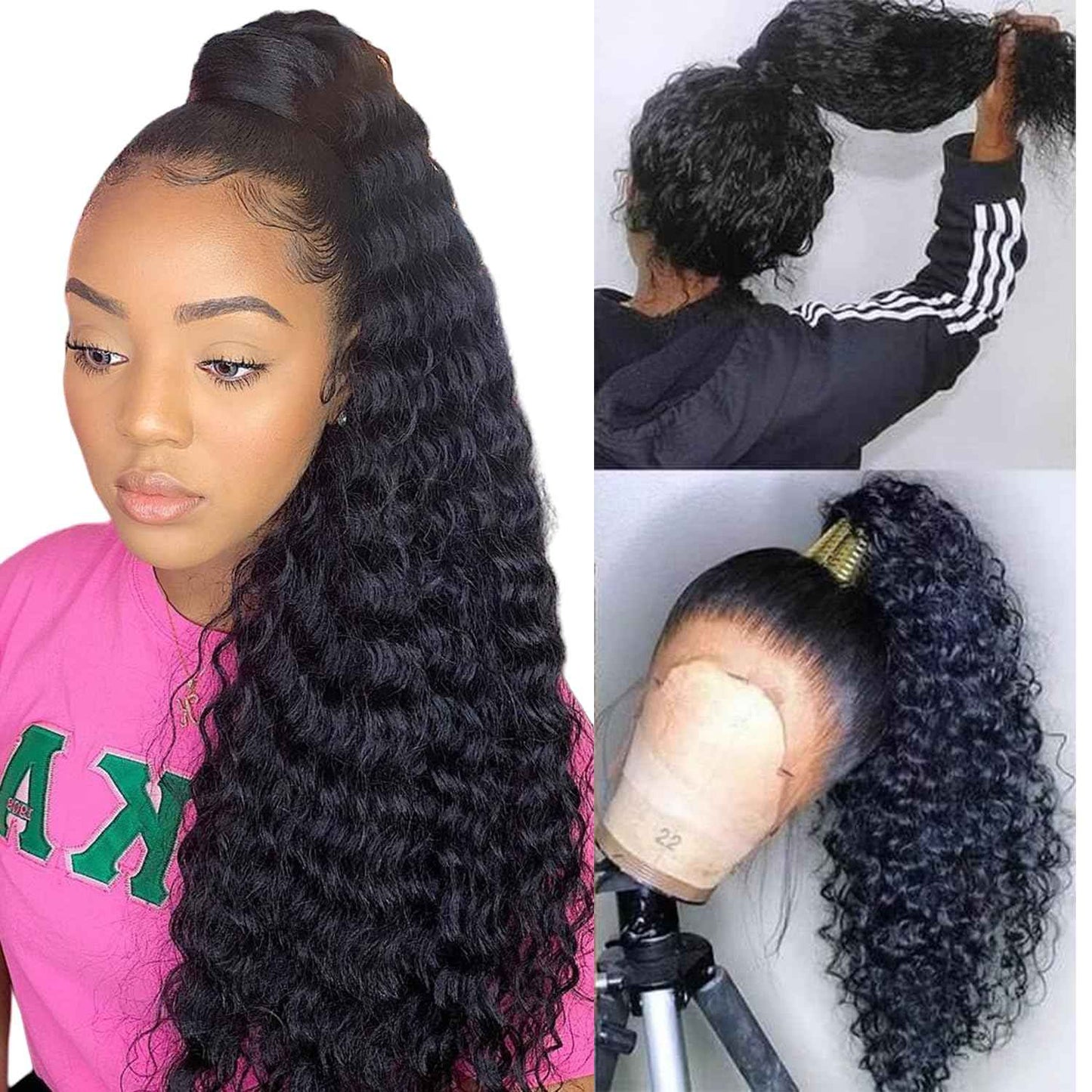 360 Lace Front Wigs Human Hair Pre Plucked Deep Wave 360 Full Lace Human Hair Wigs For Black Women Wet And Wave HD Lace Front Glueless Wigs Curly Wig (Natural Color, 18 Inch)