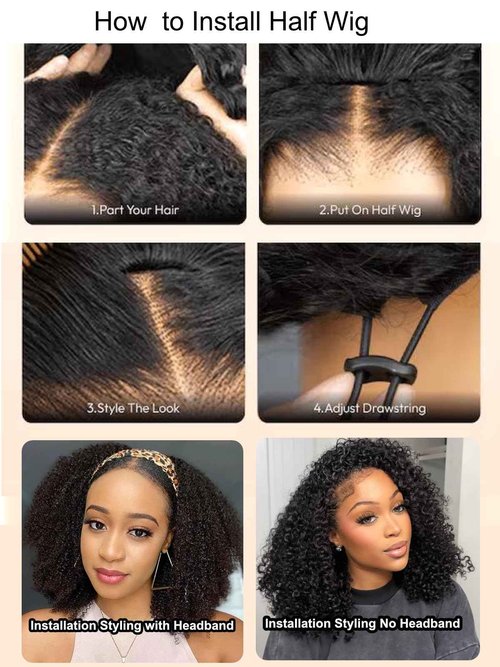 UNICE Flip Over 3/4 Half Wig Human Hair Kinky Curly with Drawstring Wear and Go Glueless Half Wigs Human Hair for Women Thin & Thick Hair Friendly 150% Density 16 inch
