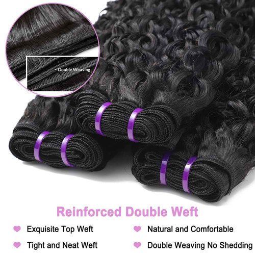 Seekomi Burmese Curly Human Hair 3 Bundles 16 18 20 Inch 100% Virgin Water Curly Bundles Human Hair with Spiral Ends Double Weft Quick Weave for Women, Natural Black Color, 300g