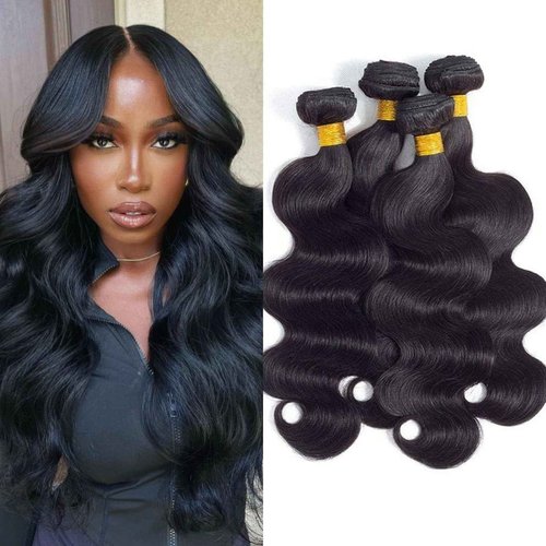 Body Wave Bundles Human Hair 16 18 20 22 Inch 100% Unprocessed Brazilian Human Hair 4 Bundles For Black Women Body Wave Hair Extensions Natural Color
