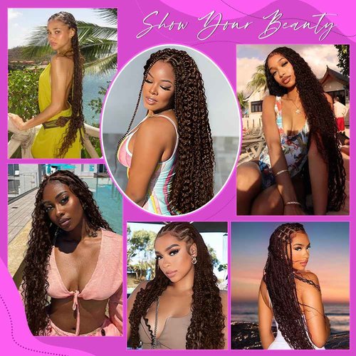 24 Inch Human Braiding Hair for Boho Braids 120g No Weft 3 Bundles/Pack Deep Water Wave Boho Bulk Human Hair 100% Virgin Hair Extensions for Knotless Braiding Curly Wet and Wavy Bohemian Natural Brown