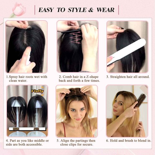 POWERASIA Hair Toppers for Women Real Human Hair Extensions with Thinning Hair No Bangs Wiglets Upgrade 3.9x4.7Inch Silk Base Clip ins Hair Pieces 150% Density Remy Hair Wig Topper #12P613