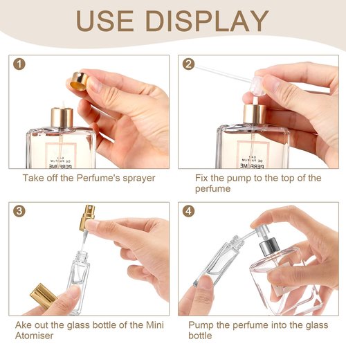 Domensi 90 Pcs 20 ml Empty Glass Perfume Bottles Bulk - Gold Refillable Cologne Spray Atomizer with Pump, for Travel, Skincare, Haircare, Cleaning & DIY Essentials