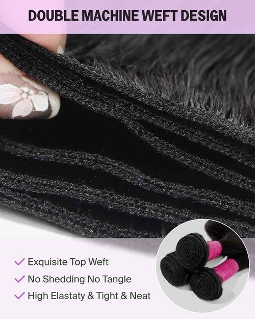 Megalook Hair Body Wave Bundles Human Hair 16-20 Inch 3 Bundles 100% Brazilian Human Hair Bundles Double Weft Hair Extensions Quick Weave Natural Black Color