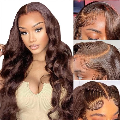 Chocolate Brown Lace Front Wig Human Hair - 13x6 HD Brown Body Wave Lace Front Wigs Human Hair Pre Plucked with Baby Hair, 180% Density Colored Glueless Frontal Wigs Human Hair for Women 26 inch