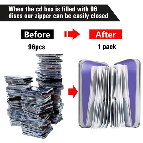 CD Case, Siveit DVD Case Holder 96 Capacity Hard Plastic CD DVD Disc Cases Storage Binder Wallet for Car Home Office Travel (Lavender)