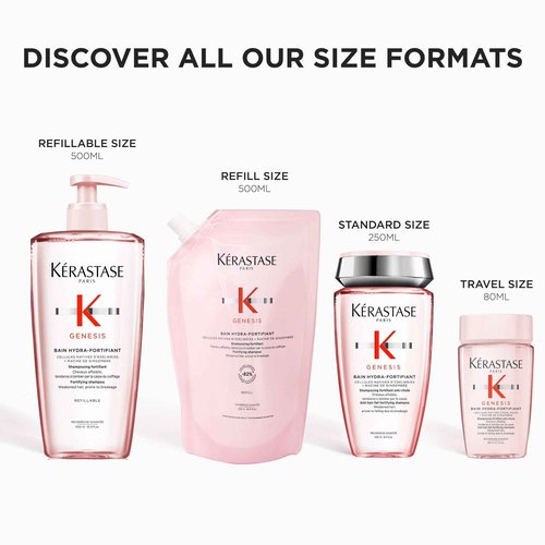 Kerastase Genesis Hydra-Fortifiant Shampoo For Weak or Damaged Hair - Anti-Breakage & Strengthening, Hydrates Hair, Silicone-Free, 16.9 Fl Oz (Refill)