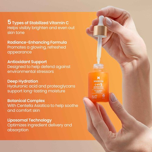 Sesderma C-VIT 5 Fusion Vitamin C Serum, Boosted Hydration, Radiant Glow, Antioxidant Defense, Targets Pigmentation, Pro Skincare Formula, 1.0 fl. Oz