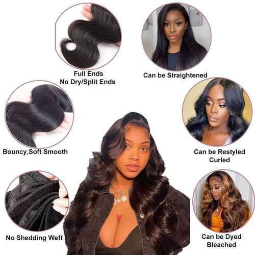 30 Inch 12A Grade Human Hair Bundles Body Wave Bundles 100% Unprocessed Brazilian Virgin Hair Bundles Double Machine Weft Brazilian Body Wave Bundles(1 Bundle)