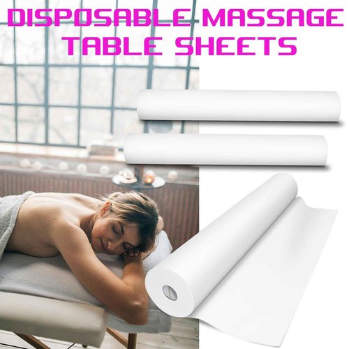 Silrubsups Disposable Massage Table Sheets 2 Roll 30 g/m2 Waterproof Thick Non Woven Bed Sheets ,71 x 31.5 inches, 50 Sheets per Roll with Face Hole for Beauty Salon Hotels (2)