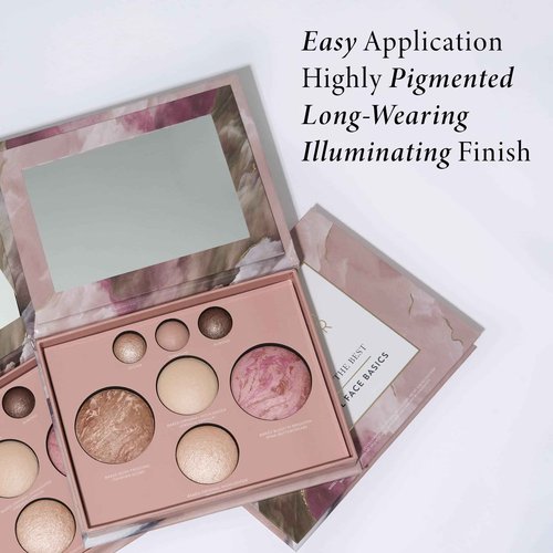 LAURA GELLER NEW YORK Baked Starter Kit: Baked Balance-n-Brighten Powder Foundation, Medium and Best of the Best Palette Blush Bronzer Highlighter Eyeshadow and Retractable Kabuki Brush