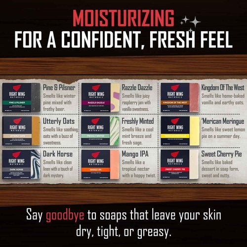 Right Wing Naturals Bar Soap Gift Set for Men | 12 Bar All Natural Variety Pack | Handcrafted Cold-Pressed Soap | Handmade Organic Soap for Men | Most Popular Flavors | Natural ScentedMen’s Bar Soap