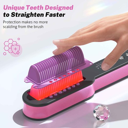 slopehill Steam Hair Straightener Brush – Ionic Steam Straightening Brush for Smooth, Frizz-Free Hair, Fast Heating, 4 Adjustable Temperature, Anti-Scald Design