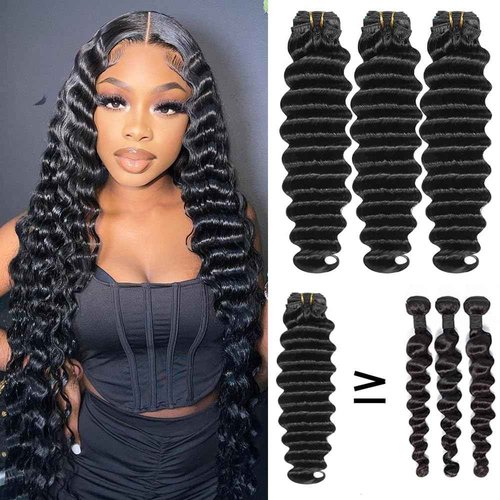 Ralisa 16A Loose Deep Bundles Human Hair Loose Deep Wave Bundles Brazilian Virgin Hair Deep Wave Bundles Hair Weave Extensions Human Hair Loose Wave Curly Hair Bundles