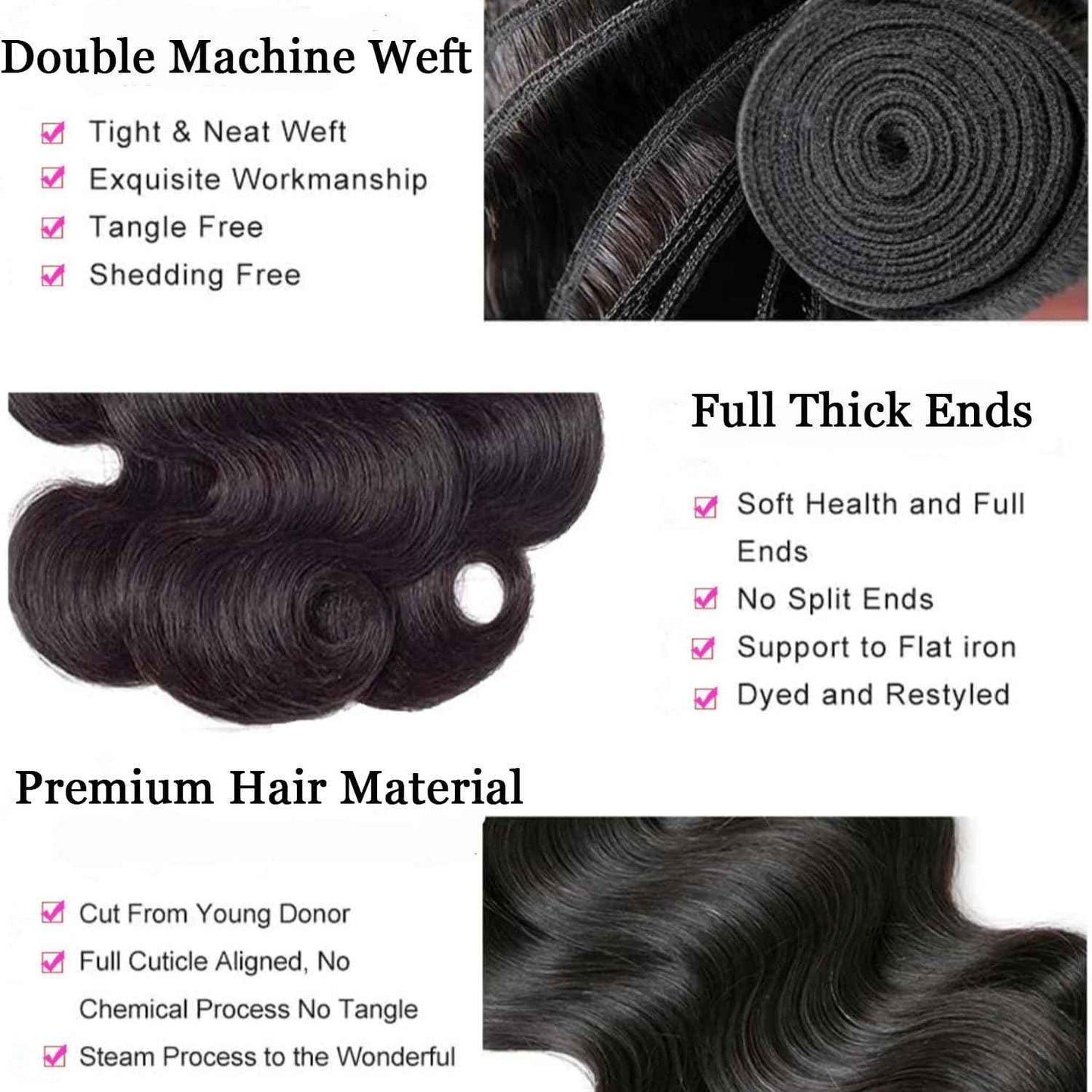 12A Human Hair Bundles 14 16 18 Inch Body Wave Bundles Human Hair Unprocessed Brazilian Virgin Hair 3 Bundles Weave Extensions Real Human Hair Natural Black Color Bundle