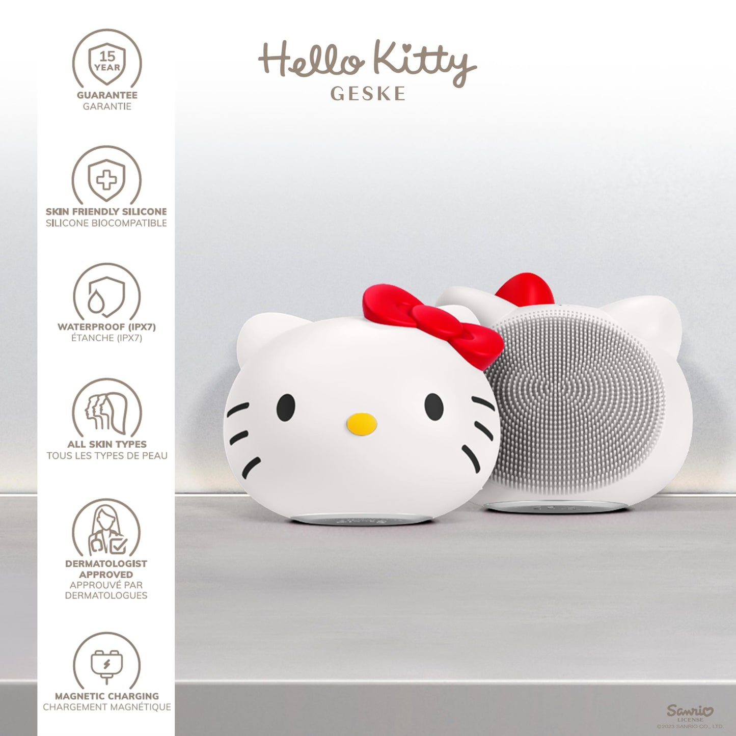 GESKE x Hello Kitty SmartAppGuided™ Sonic Facial Brush | 4 in 1 | Electric Facial Cleansing Brush | Cleansing Brush | Vibrating Facial Brush | Skin Cleansing | Skincare | Gentle Face-Cleansing