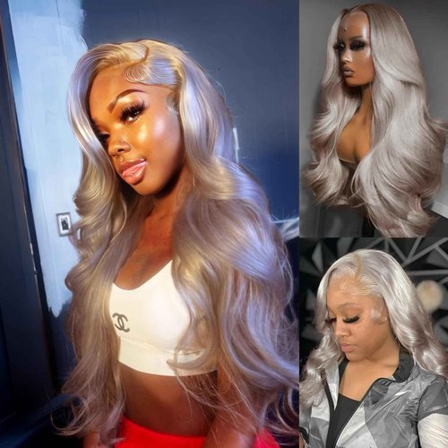 SISHAIRRO Grey Lace Front Wigs Human Hair Pre Plucked with Natural Hairline 13x6 Glueless Wigs Human Hair 180 Density Highlight Body Wave Lace Frontal Wig 26 Inch