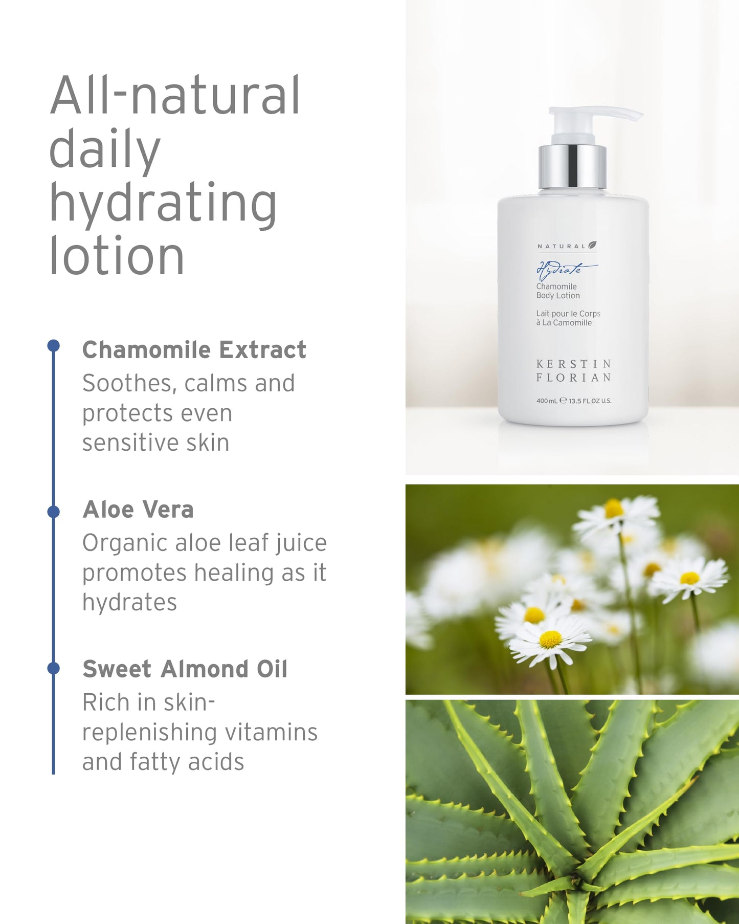 Kerstin Florian Chamomile Body Lotion | Nourishing Hydrating Moisturizer with Aloe & Jojoba Oil | Soothes Dry Skin | 13.5 fl oz