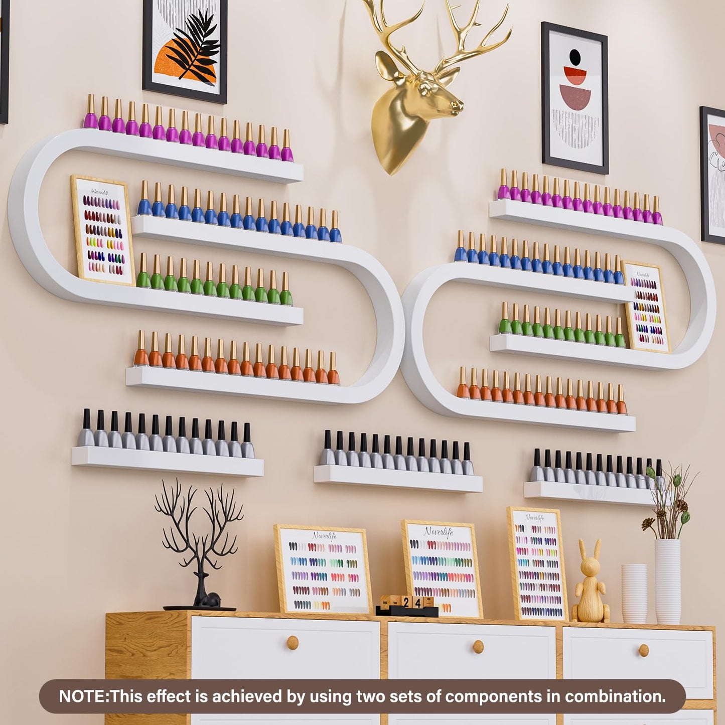 Noverlife 3 Packs U Shape Nail Polish Wall Rack, Metal Nail Polish Organizer Wall Nail Polish Shelves, 5 Tiers Nail Polish Wall Display Makeups Lipstick Perfume Wall Shelf for Home Spas Nail Salon